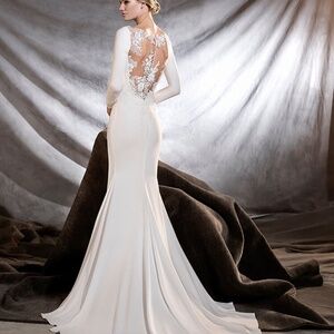 Pronovias Long-Sleeve Crepe Wedding Dress